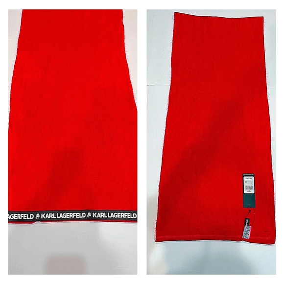 NWT Karl Lagerfeld Red Knit Name Logo Band Infinity Scarf - Picture 9 of 15